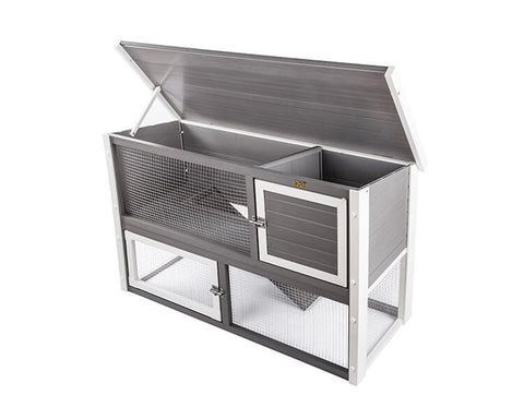 New-Age-Pet-Columbia-Rabbit-Hutch-Gray-with-White-Trim